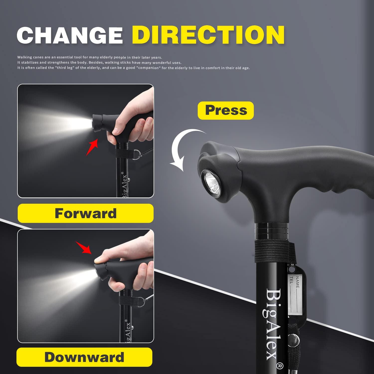 BigAlex BigAlex Folding Walking Cane with LED Light,Pivoting Quad Base,Adjustable Walking Stick with Carrying Bag for Man/Woman