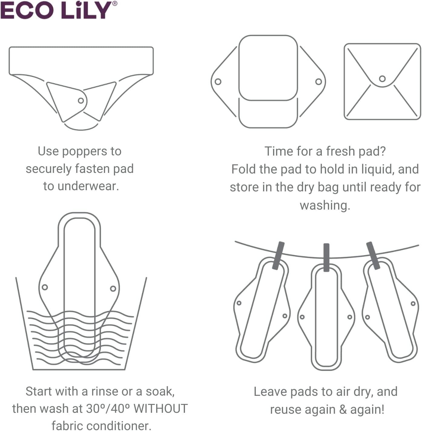 Eco Lily Eco Lily Reusable Sanitary Pads - Sanitary Towels - Period Pads Leakproof Odour-Absorbing Charcoal Bamboo Pads (4 Pk Extra Heavy Flow)