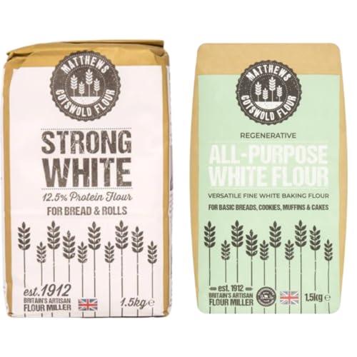 Generic Matthews Strong White Flour 1.5kg and Matthews White Spelt Flour 1.5Kg - High-Protein British Wheat and Regeneratively Farmed Ancient Grain Spelt for Nutritious and Delicious Baking