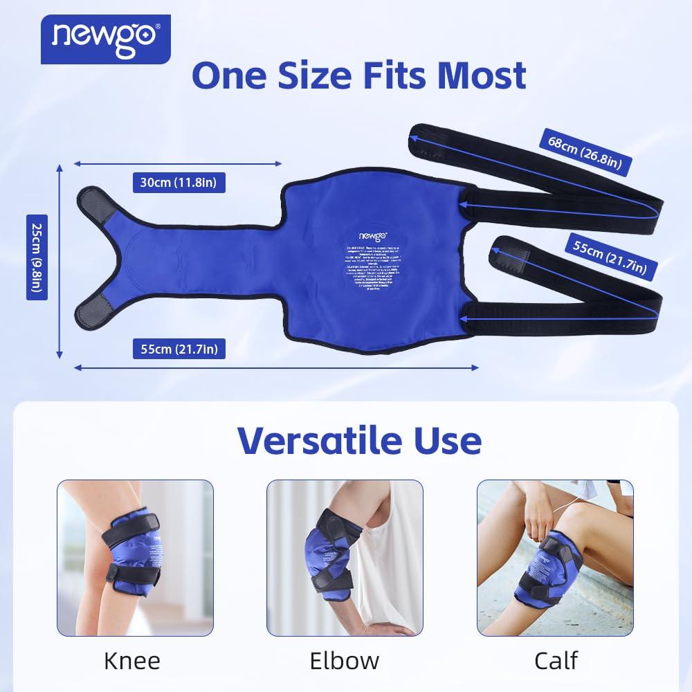 NEWGO NEWGO Ice Pack for Knee Replacement Surgery, Reusable Gel Cold Pack Knee Ice Pack Wrap Around Entire Knee for Knee Injuries, Knee Ice Wrap for Pain Relief, Swelling, Bruises (Blue)