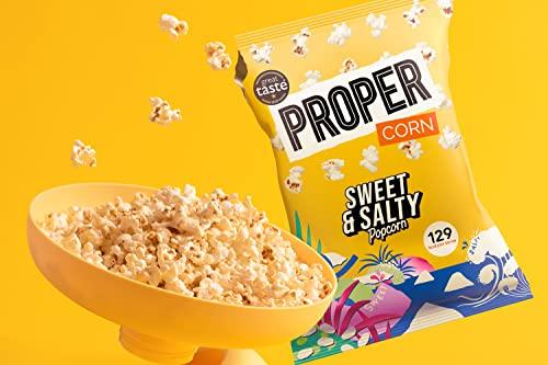 PROPER PROPERCORN Sweet & Salty Popcorn, 90g x 8, Sharing Bags, Natural Sea Salt and Demerara Sugar Seasoning, Vegetarian & Gluten-Free, 135 kcal per portion