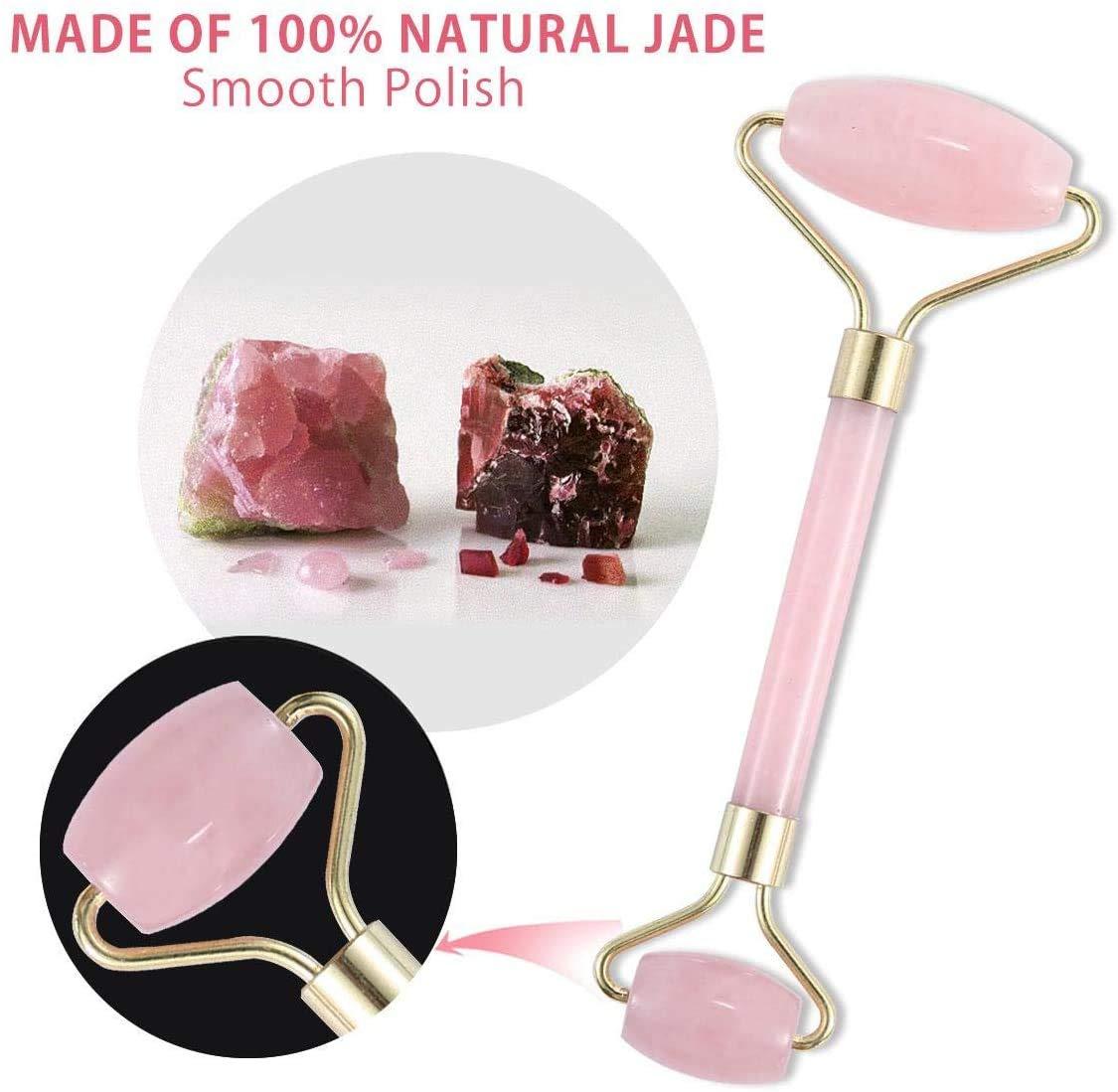 NewL NewL Facial Massage, Set of 3 Royal Jade Roller, Natural Rose Quartz Anti-aging Tools for Face Neck Eye Body With Box