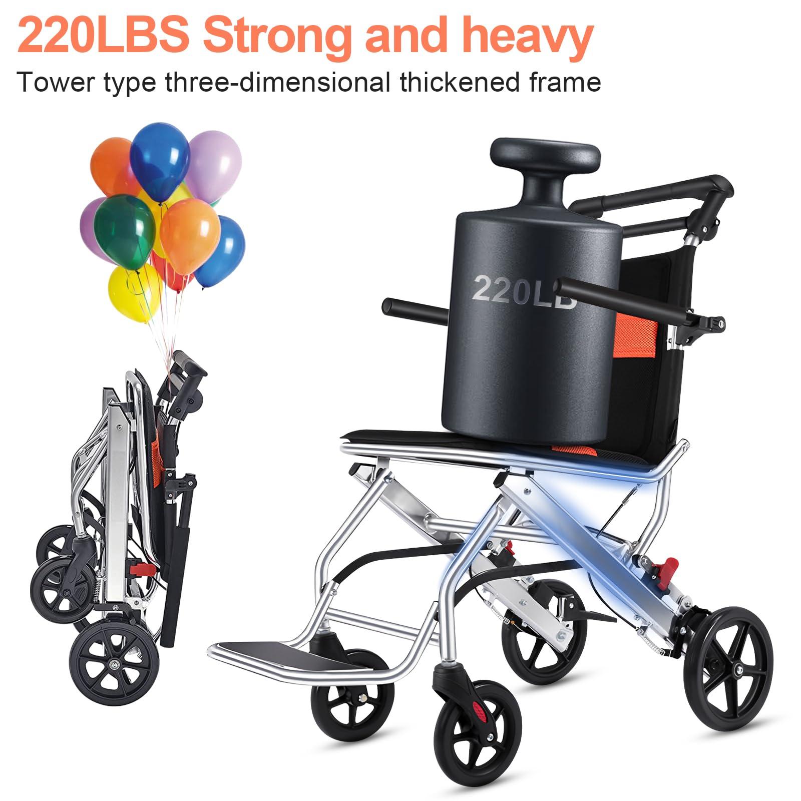 FreshCart Basics Lightweight Wheelchair, Portable Foldable Wheelchairs, Hand Brake Aluminum Alloy Ultra Lightweight Travel Wheelchair, for Adults Children