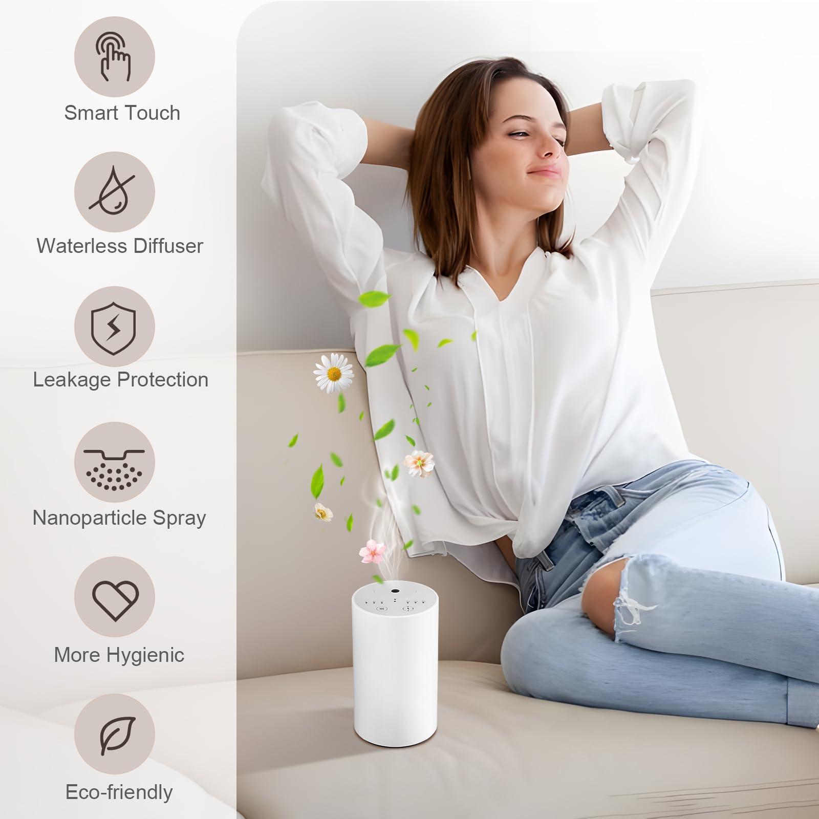 Strixorn Waterless Diffuser for Essential Oil, Scent Air Machine Aromatherapy Atomizing Diffuser, 1/2/3H/Continous Mode, 3 Mist Levels, Portable Aromatherapy Mini Diffuser for Car Bedroom Office(White)