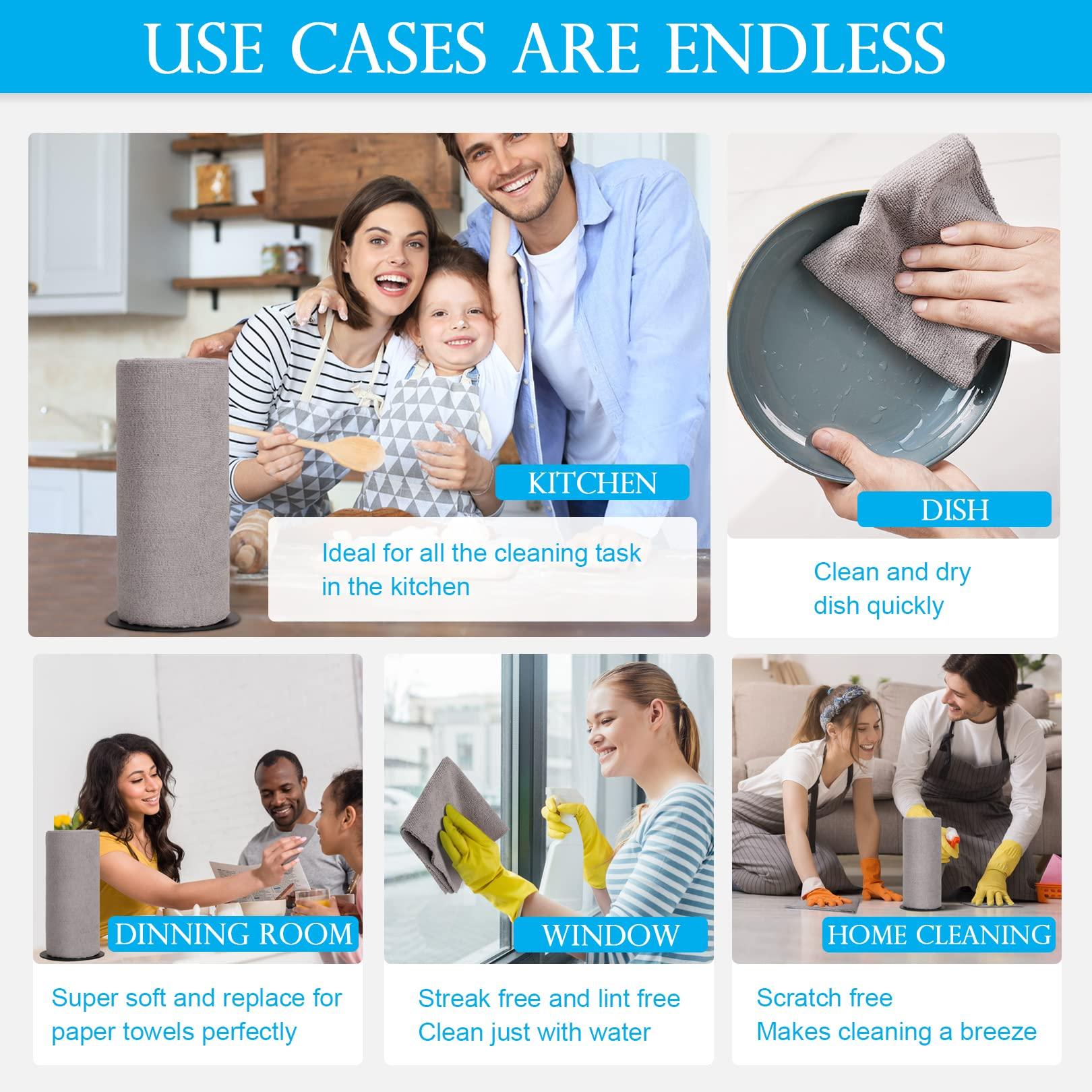 Poyday Reusable Paper Towels Washable Roll: 50Pack Paperless Paper Towels Tear Away 12x12In Absorbent Cloth Paper Towels Reusable Washable for Kitchen Zero Waste (Gray)