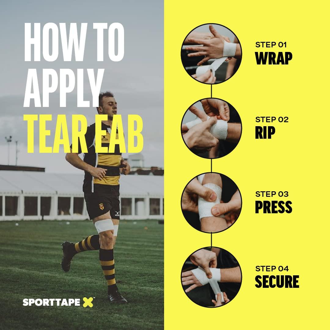SPORTTAPE Box of 24 Rolls - SPORTTAPE EAB Tape | 7.5cm x 4.5m - Black - Tearable Elastic Adhesive Bandage | Rugby Lifting Tape, Tear Light Strapping Tape | Medical, Lifting Blocks, Knee Strapping, Elbow & Wrist