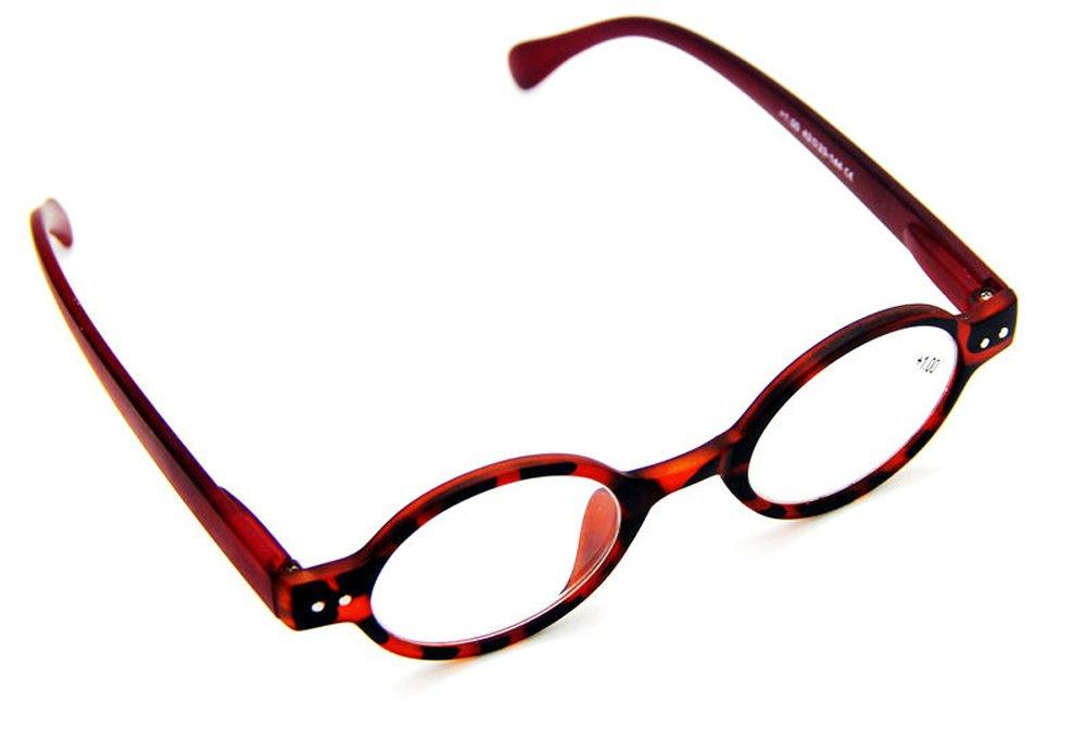 Agstum Agstum Designer Small Round Oval Vintage Reading Glasses with Spring Hinge (Leopard Frame/Red Temples, 1, x)