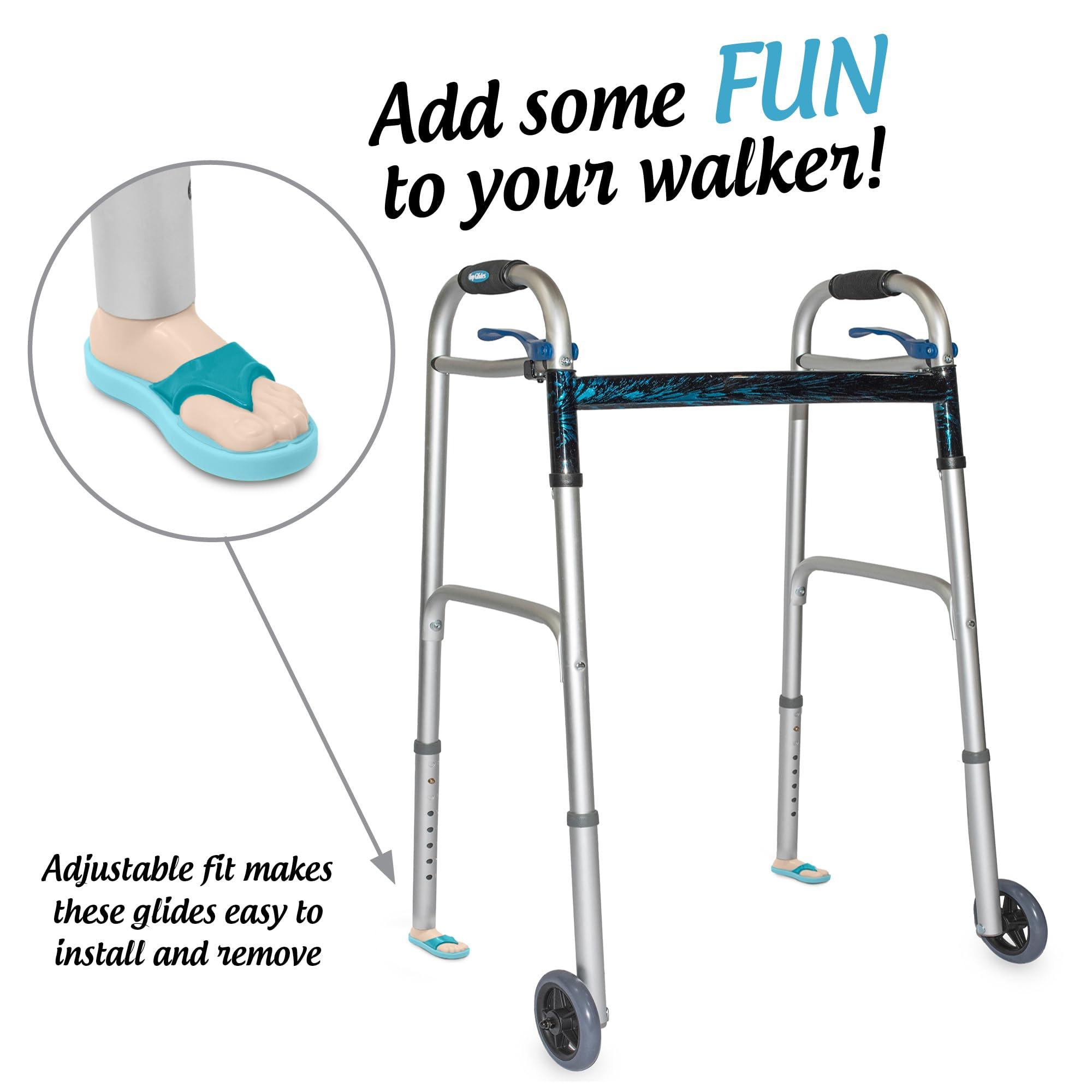 Top Glides New Beach Sandal Walker Ski Glides for 1" Walker Tubes - 1 Pair (Turquoise)
