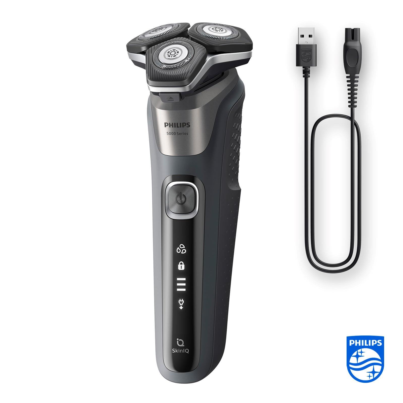 PHILIPS Philips Shaver Series 5000 - Wet & Dry Electric Shaver in Carbon Grey with 1 x Integrated Pop-up Trimmer, Soft Pouch, Protective Cap and Charging Stand (Model S5887/13)