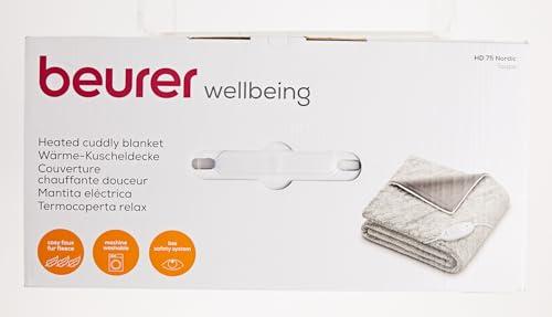 Beurer Beurer HD 75 Nordic Electric Blanket, Cuddly Heat Blanket in Fur Look, 6 Temperature Levels, Machine Washable, with Automatic Shut-Off, Beige/Brown, 180 x 130 cm