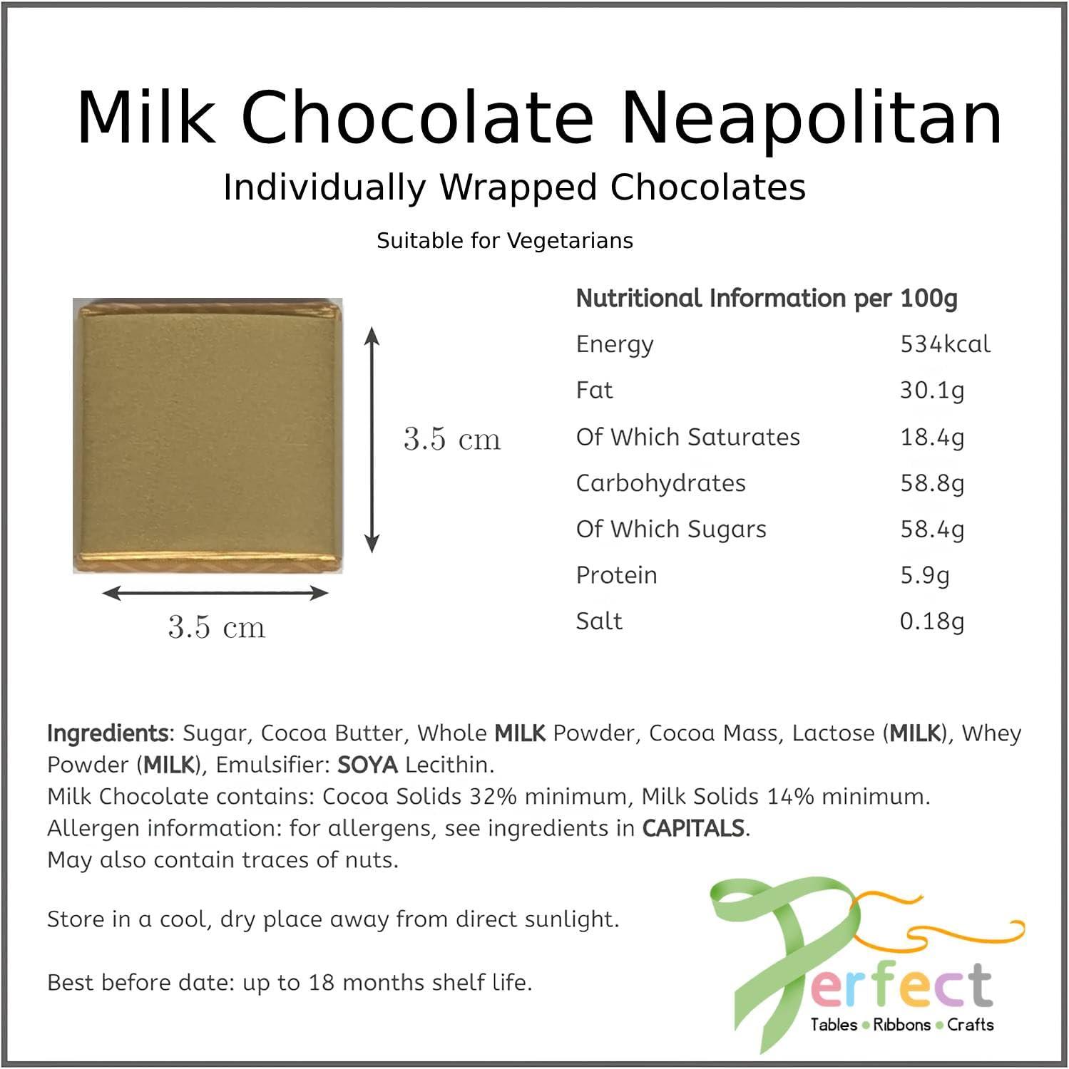 Perfect Tables Ribbons Crafts Milk Chocolate Neapolitans Plain Blank Foil Wrapped Event Party Favour Sweets (100, Silver Foil)