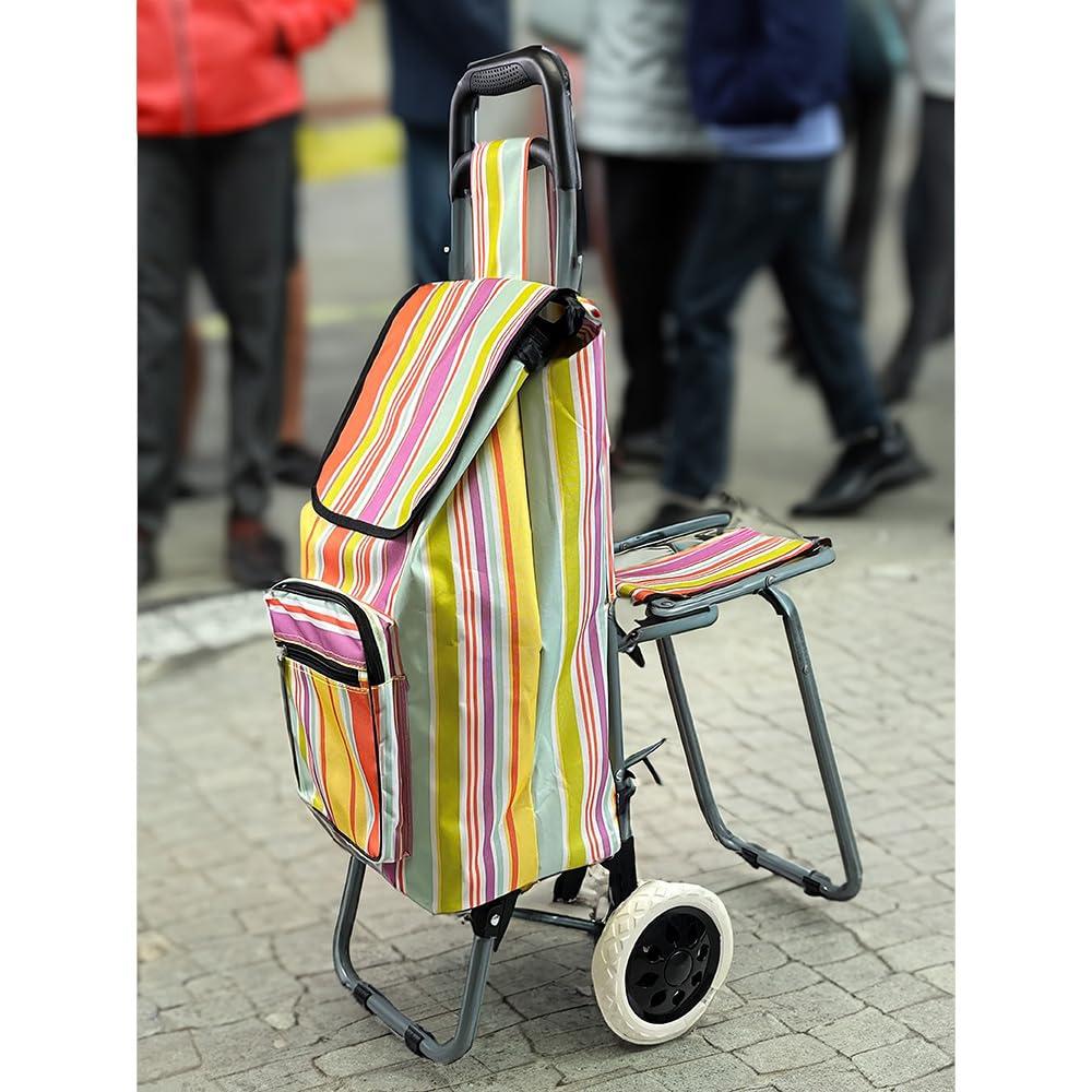 Lifemax Lifemax Leisure Shopping Trolley with Seat Lightweight, Foldable, Large Capacity with Easy-Roll Wheels, Perfect for Groceries, Travel, & Outdoor Use and Great for Senior Mobility
