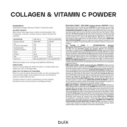 Bulk Bulk Collagen Powder with Peptides and Vitamin C | Hydrolysed Bovine Collagen | High Protein Supplement Daily Use in Smoothies, Shakes & Recipes | Joint & Skin Routine | Unflavoured | Easy Mixing 500g