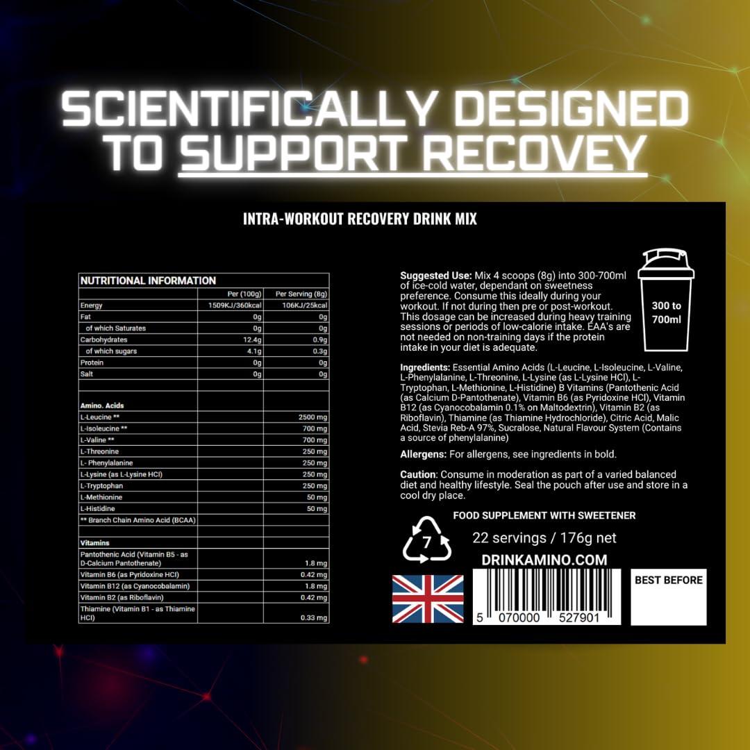 Amino Amino Recovery - EAA & BCAA Intra Workout Powder - Amino Acid Recovery Drink - 5000mg EAA Amino Acids & BCAA Powder - Protect Muscle & Aid Recovery - Sugar Free & Vegan (Red Berry, 66 Servings)