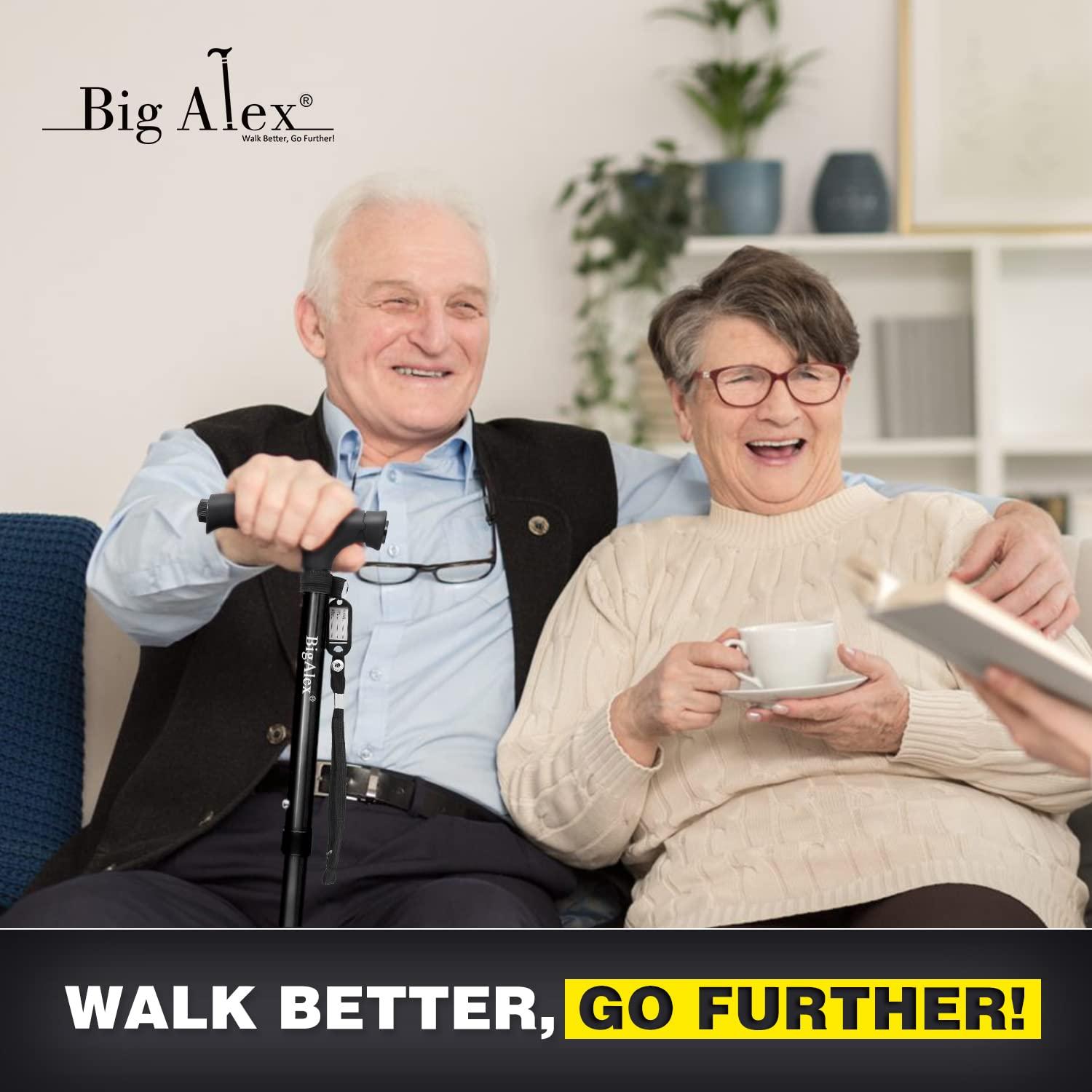 BigAlex BigAlex Folding Walking Cane with LED Light,Pivoting Quad Base,Adjustable Walking Stick with Carrying Bag for Man/Woman