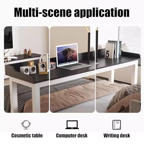 FreshCart Basics Rolling Overbed Table with Brake Wheels Adjustable Bedside Table for Working Eating and Gaming Portable Laptop Desk for Bedroom Black (Size: 140x40x80cm)