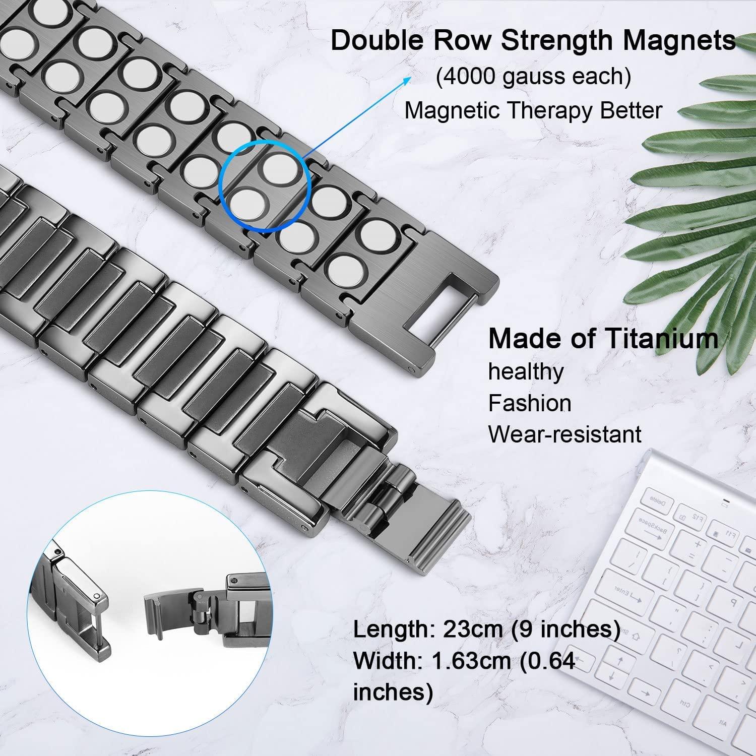 JEROOT JEROOT 4000 Gauss Titanium Magnetic Bracelet, Pure Titanium Power Men's Magnetic Bracelets Clasp Bracelet Magnet Men's Magnetic Bracelet (grey)