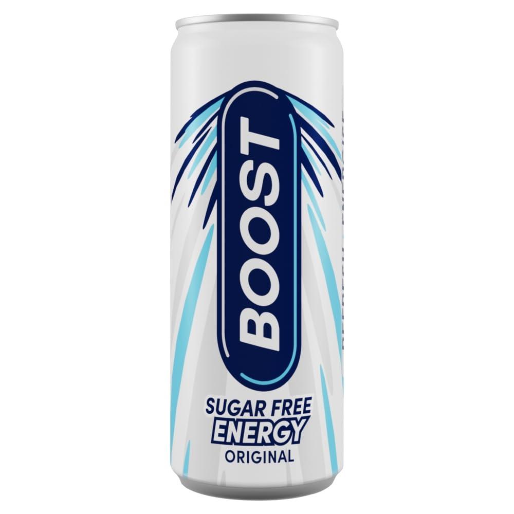 Boost Boost Energy Drink Sugar Free Original - 24 Pack Drinks with Caffeine, Taurine and Vitamin B | Carbonated Energy Drinks | Gluten Free Vegan Low Calorie Zero Sugar Fizzy Drinks | 24x250ml