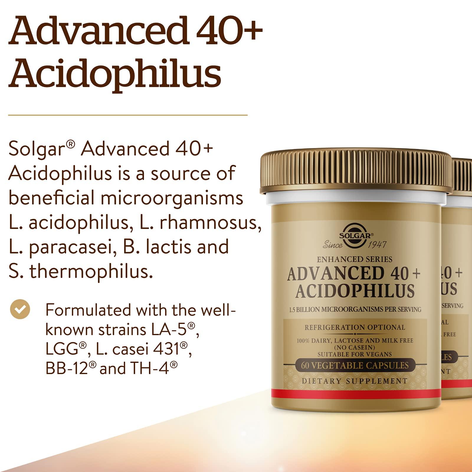 SOLGAR Solgar Advanced 40+ Acidophilus Vegetable Capsules - Pack of 120 - For People Aged 40+, With LA-5 and BB-12 - Maintains Healthy Bacteria Levels