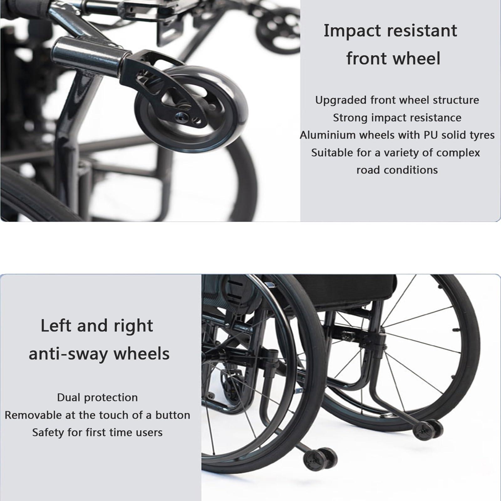 Atduglanix Folding All-Terrain Ultra Lightweight Sports Wheelchair Adjustable Footrest and Seat Height, Handbrakes Quick Release Rear Wheels & Anti-Tip Wheels(Purple,Seat Width 40cm/15.74in)