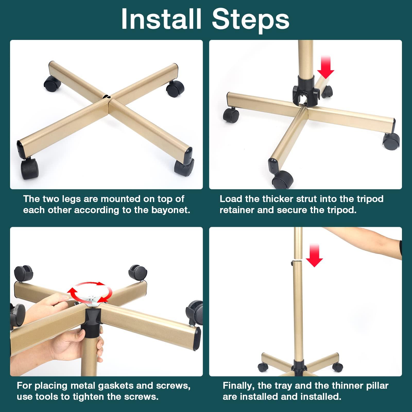 Findabetter Salon Tray, Champagne Gold Salon Tray, Salon Tray Cart with Adjustable Height, Salon Tray on Wheels, Ideal Use As Tattoo Tray&Deantal Tray, No-Rusting
