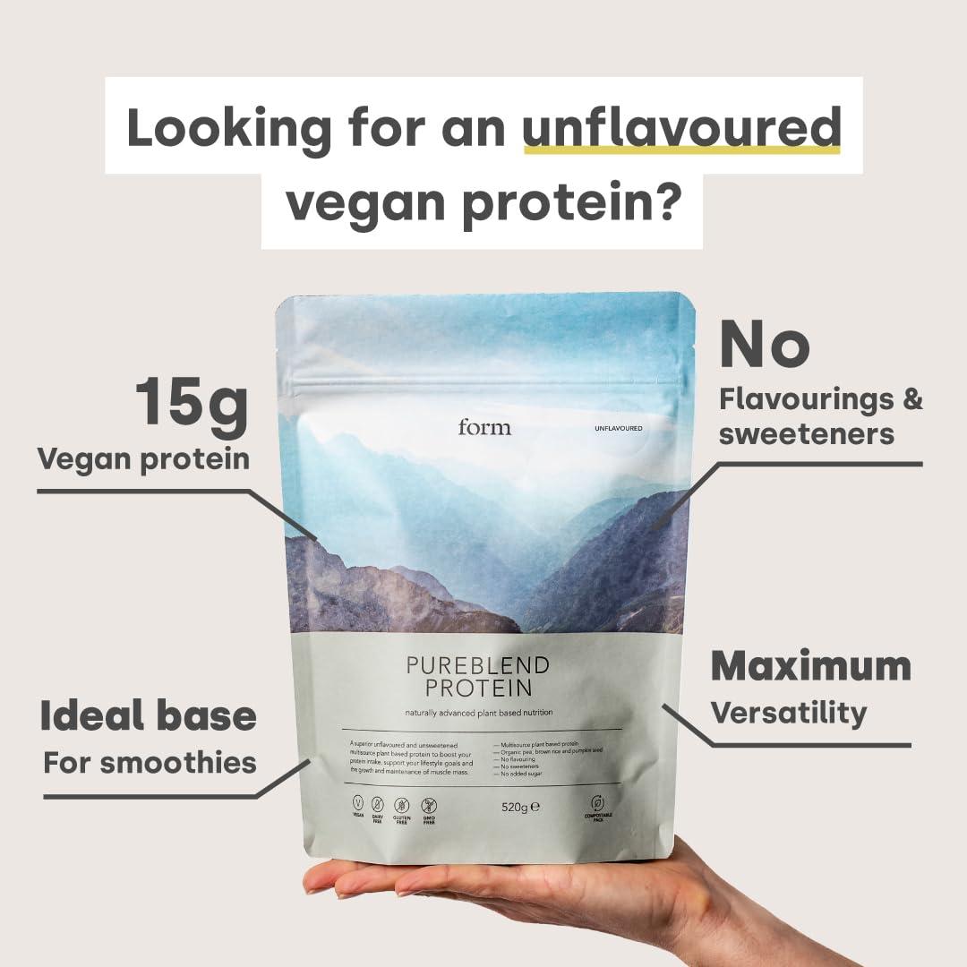 Form Form Pureblend Protein - Unflavoured and Unsweetened Vegan Protein Powder - 15g of Plant Based Protein per Serving. Perfect for Your Smoothies, Cooking and Baking.