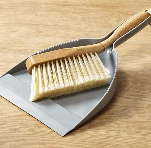 Addis Addis Dustpan & Bamboo Hand Brush Set, Grey & Natural, Bamboo, Grey/Wood, 35 x 22 x 6 cm 517677