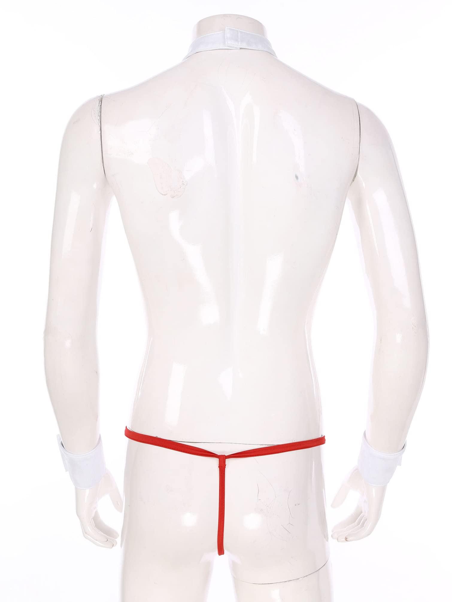 TiaoBug TiaoBug Novelty Sexy Men Waiter Lingerie Tuxedo Tux Stripper Thong G-String Set Costume Outfits Red M