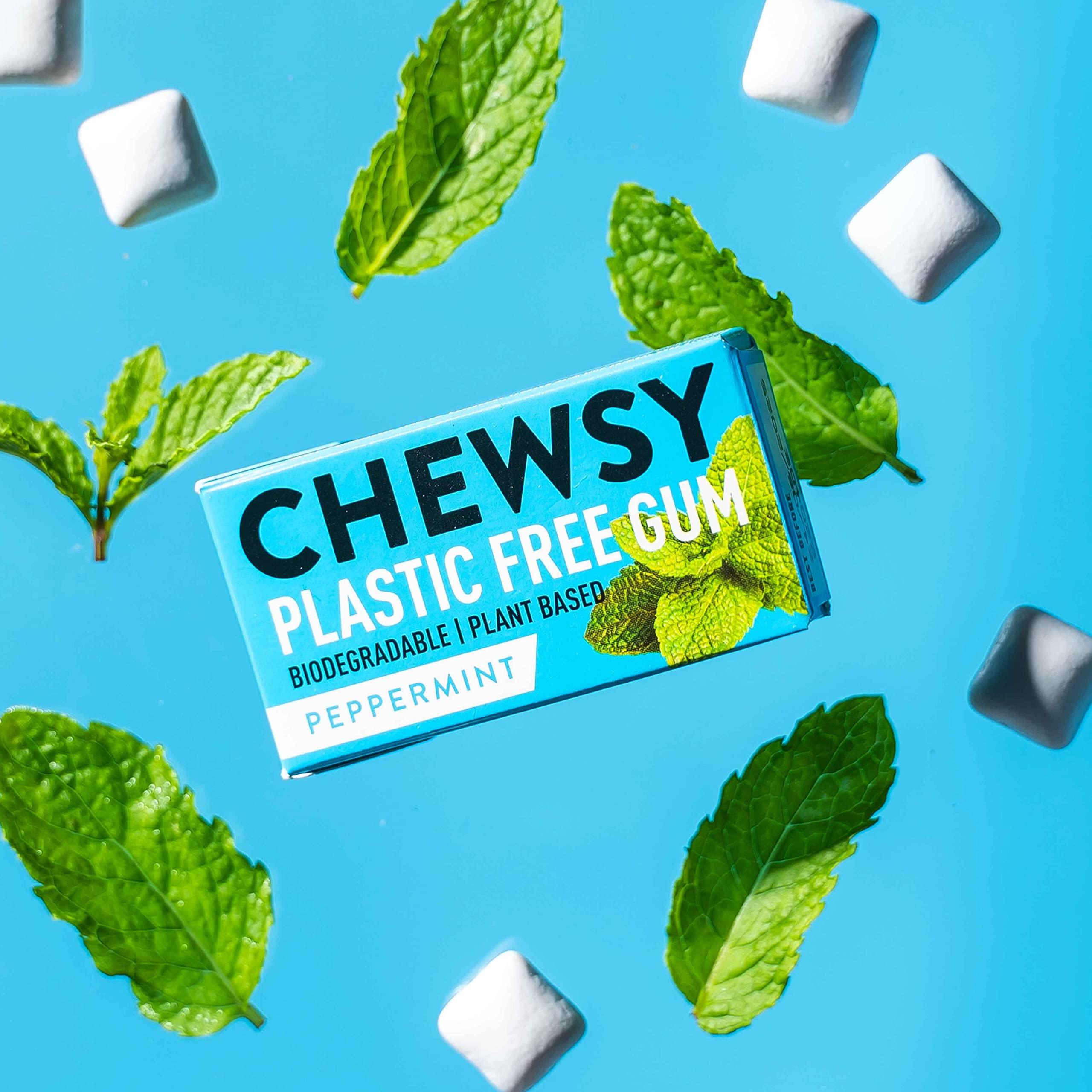 CHEWSY Chewsy Mixed Flavours Plastic Free Gum | Plant Based | Sugar Free | Aspartame-Free | Xylitol | Tooth Friendly | Vegan | Biodegradable | Natural Chewing Gum 12 Packs