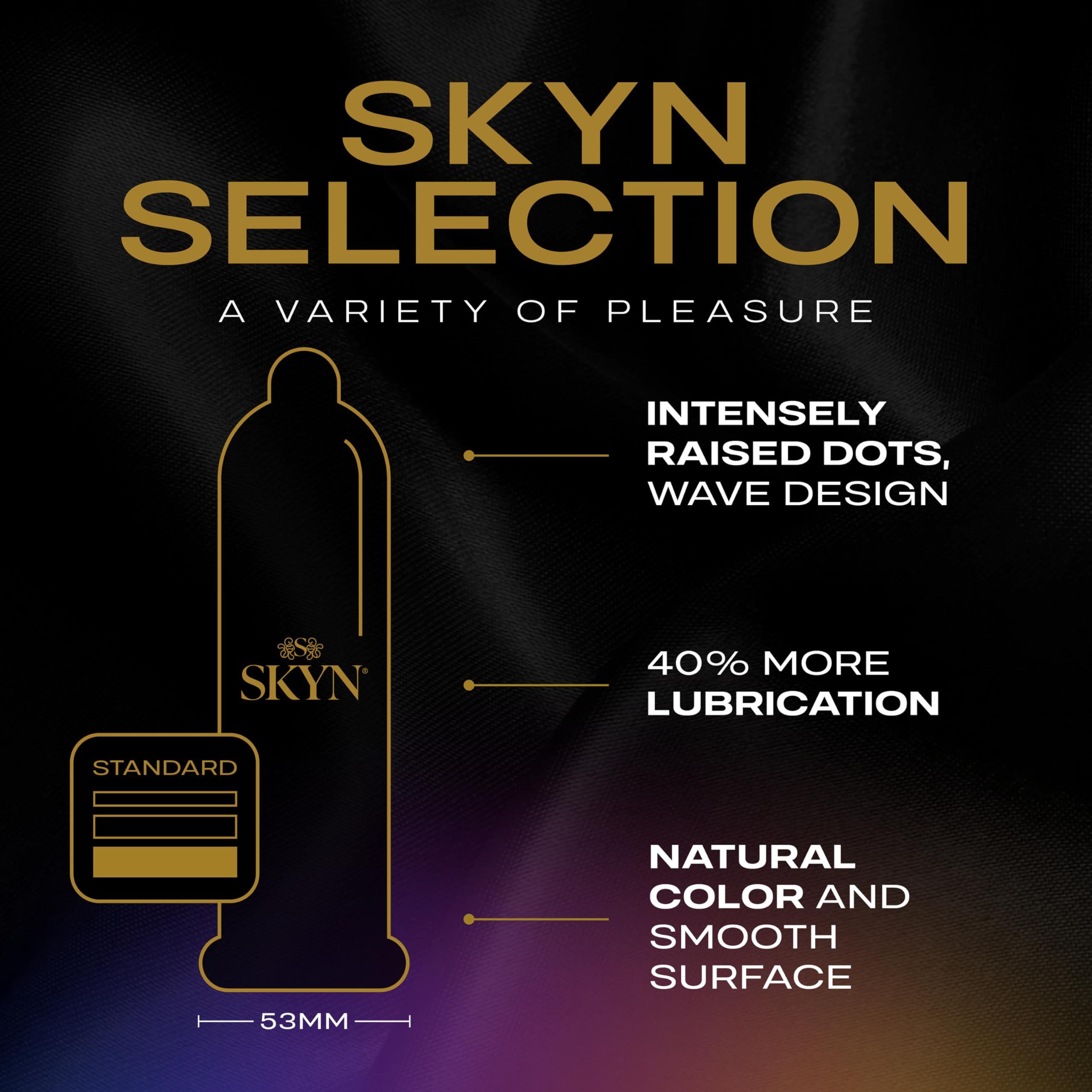 SKYN SKYN Selection Condoms - 90 Pack / Skynfeel Latex Free Condoms for Men, 30 Original, 30 Intense Feel, 30 Extra Lube, Regular Size, Thin, 53mm Wide
