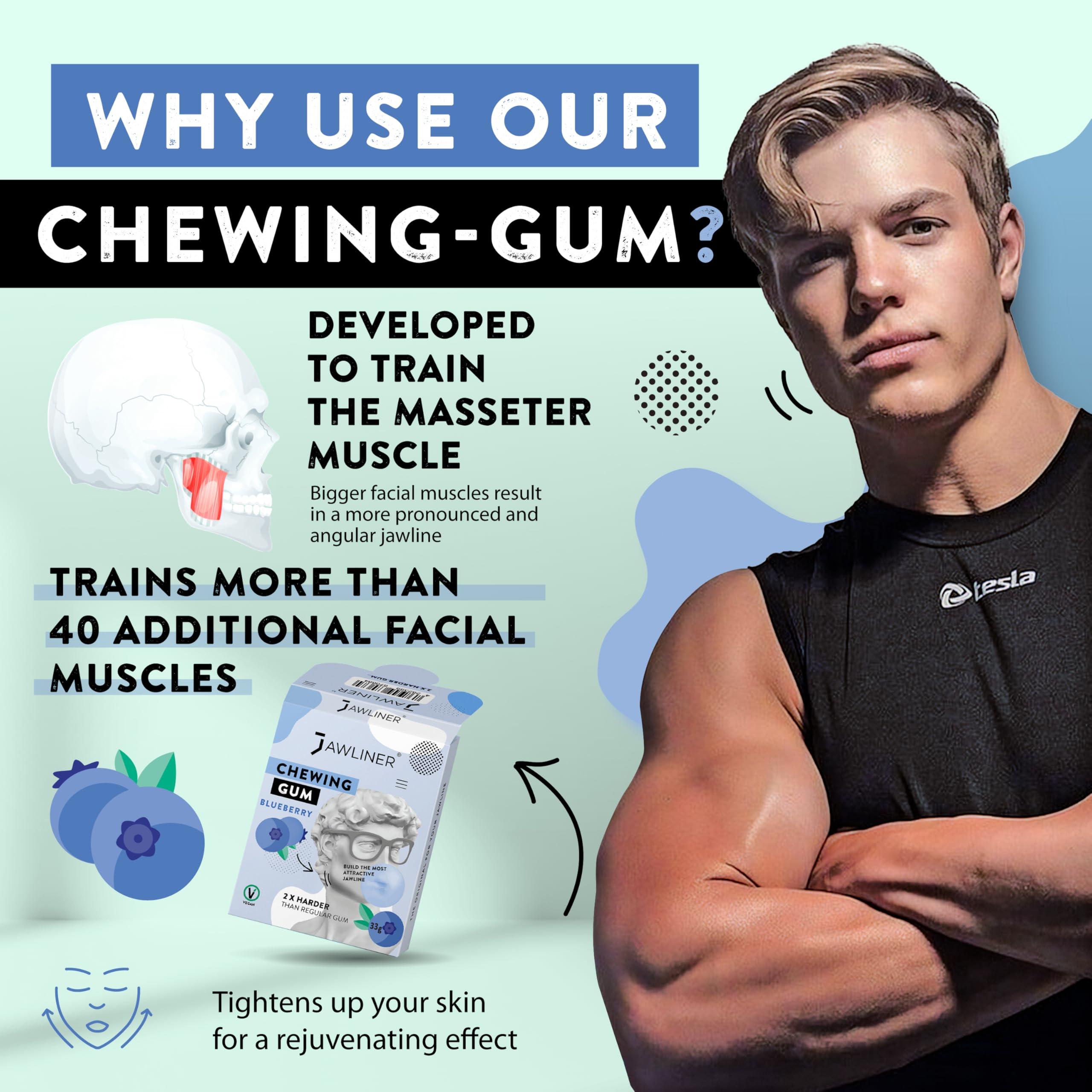 Jawliner JAWLINER Hard chewing Gum, Jawline gum - Sugar Free Blueberry Gum - Jaw Exerciser - mastic gum for Mewing - 2x Harder Than Regular Chewing Gum 330 Grams(120 strips)