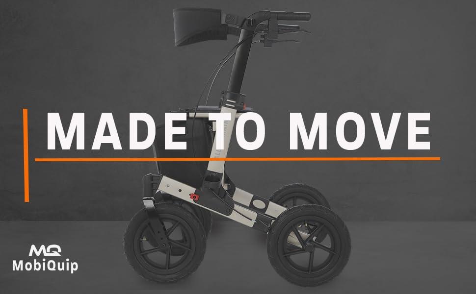 MobiQuip MobiQuip All Terrain 4 Wheel Walker with Seat, Folding Rollator with Large Wheels, Lightweight and Easy to Manoeuvre Over All Terrains, Walker for Adults Mobility or Walking Aid (Champagne)