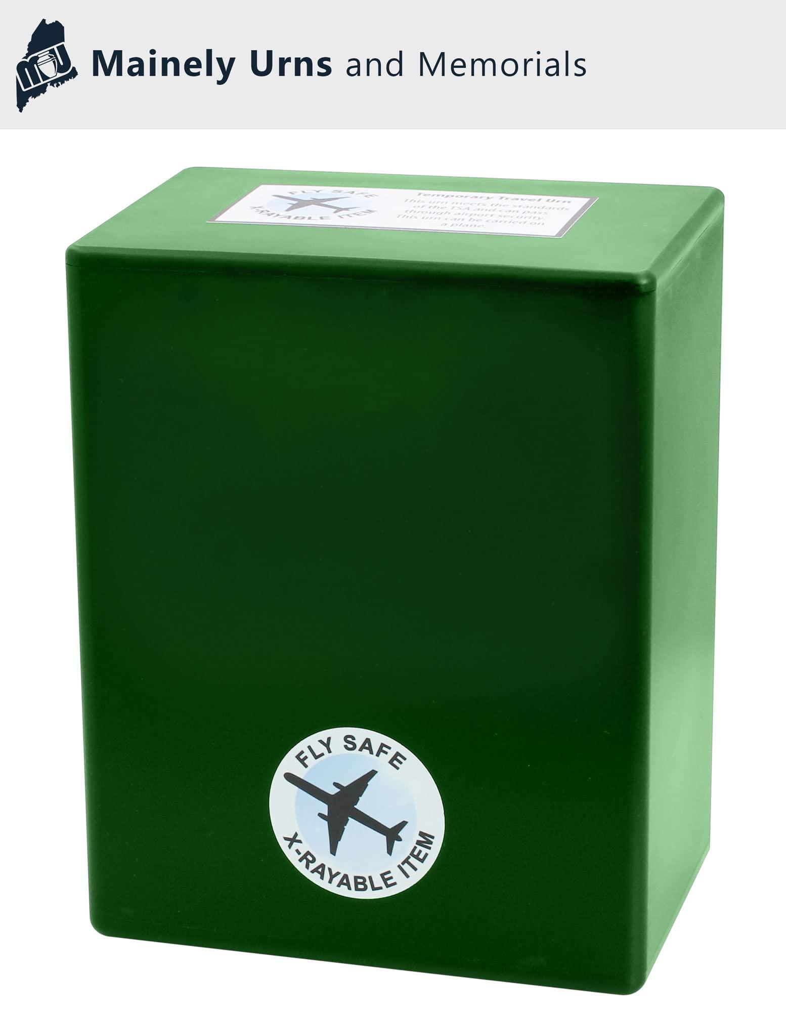 Mainely Urns Golf Themed TSA Approved Fly-Safe and Temporary Travel Cremation Urn Kit for Human Ashes - Airline and Mail Friendly - 200 Cubic Inch Capacity - Green Plastic Urn with Fairwary Mailing Box