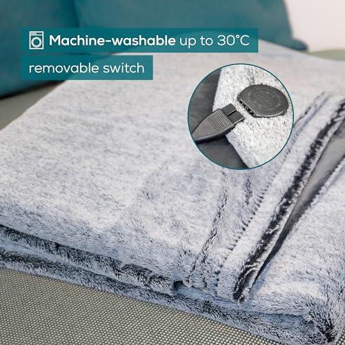 Beurer Beurer HD75 Nordic Grey Green Planet Electric Blanket, Heat Blanket Made from Recycled Material, Cuddly Soft, 6 Temperature Levels, Machine Washable, Automatic Shut-Off, 180 x 130 cm