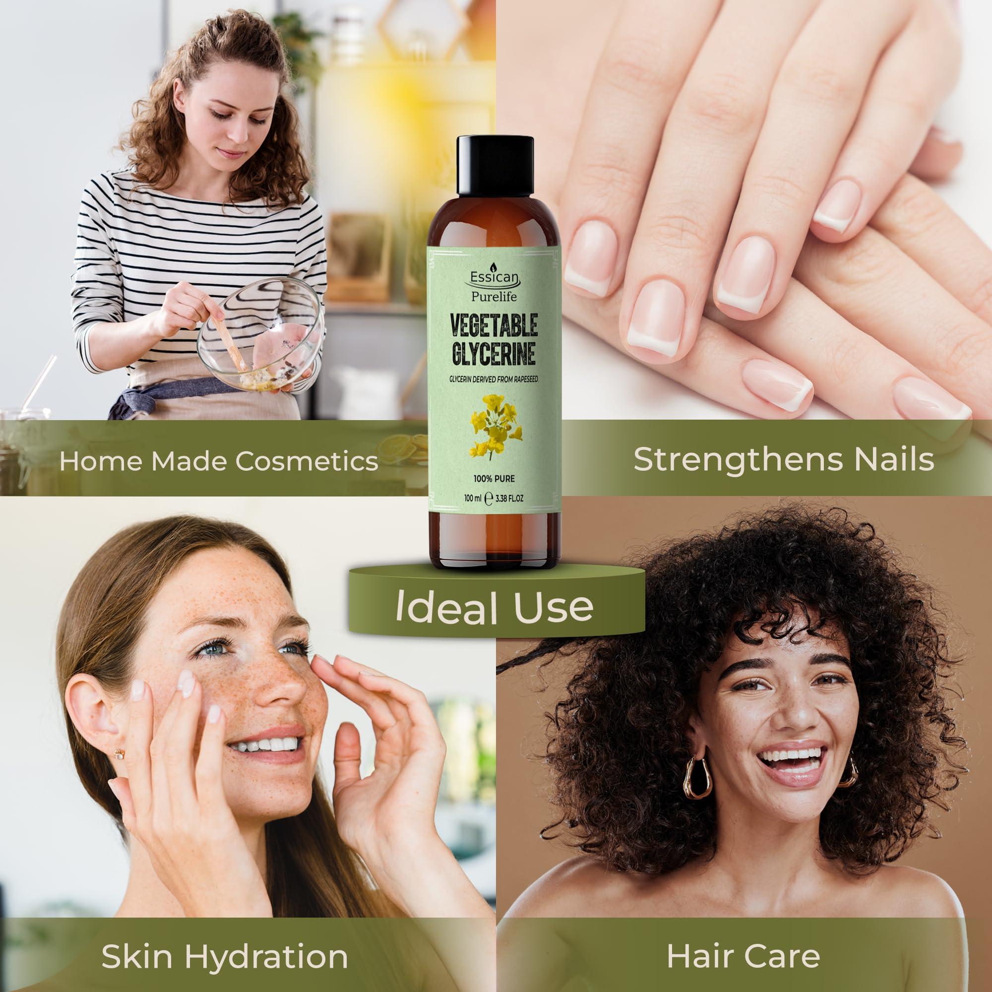 Essican Purelife Vegetable Glycerin for Skin 100ml Vegetable Glycerin for Hair and Face, Glycerine Liquid, Pure Glycerine for Skin, Liquid Glycerin for Skin, Vegetable Glycerine, Glycerin Oil, Pure Glycerine