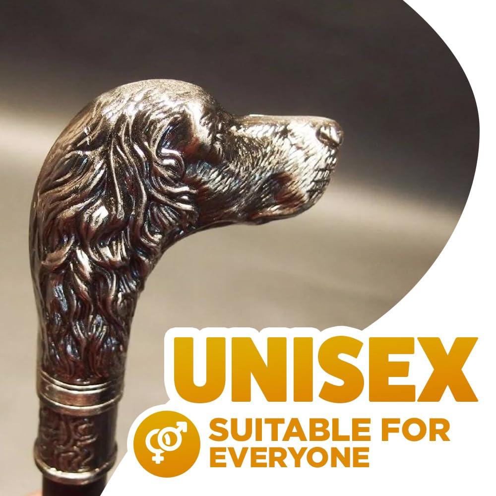 GadgetZone Gadgetzone  Vintage Style Dog's Head Mens Ladies Walking Stick Walking Cane Mobility Aid Silver Pewter Black Walking Aid Fancy Dress Novelty Accessories Antique Style Heavy Duty