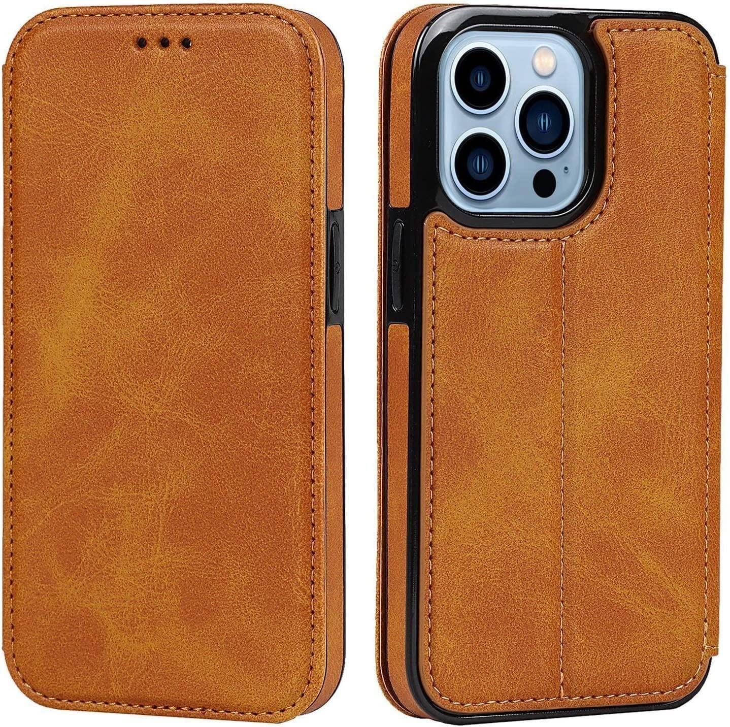 BRART BRART Wallet Case for iPhone 13/13 Pro/13 Pro Max, PU Leather Magnetic Protective Flip Case Cover with Credit Card Slot Viewing Stand Shockproof TPU (Color : Yellow, Size : 13pro max 6.7\")