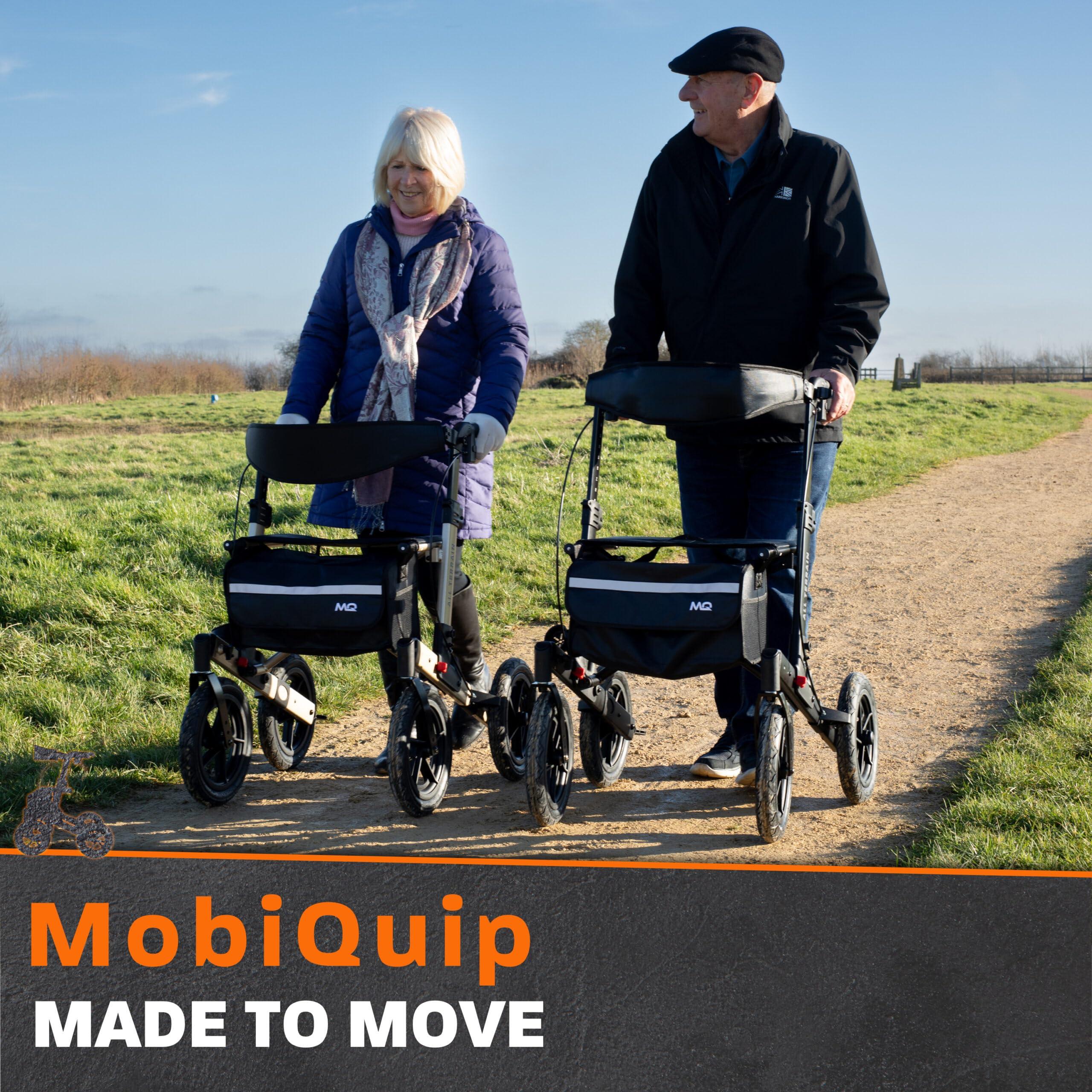 MobiQuip MobiQuip All Terrain 4 Wheel Walker with Seat, Folding Rollator with Large Wheels, Lightweight and Easy to Manoeuvre Over All Terrains, Walker for Adults Mobility or Walking Aid (Champagne)