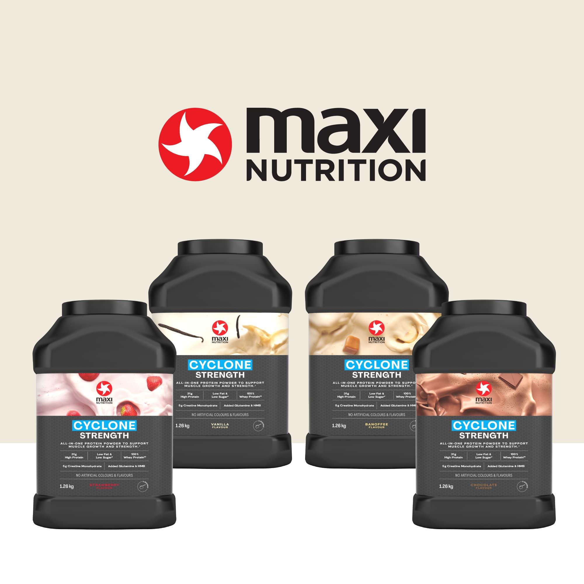 MaxiNutrition MaxiNutrition Cyclone, Strawberry - Premium Whey Protein Powder with Creatine Low in Sugar and Fat, Vegetarian-Friendly - 31g Protein Shake Powder, Low Calorie 205 kcal per Serving, 1.26kg