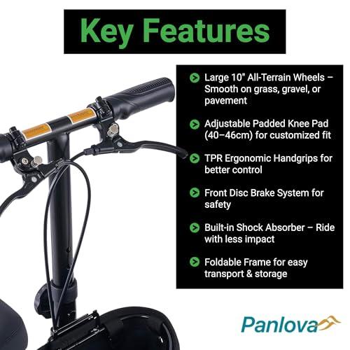 PANLOVA Adjustable Medical Folding Steerable Leg Knee Walker Scooter with Front bag-9251B