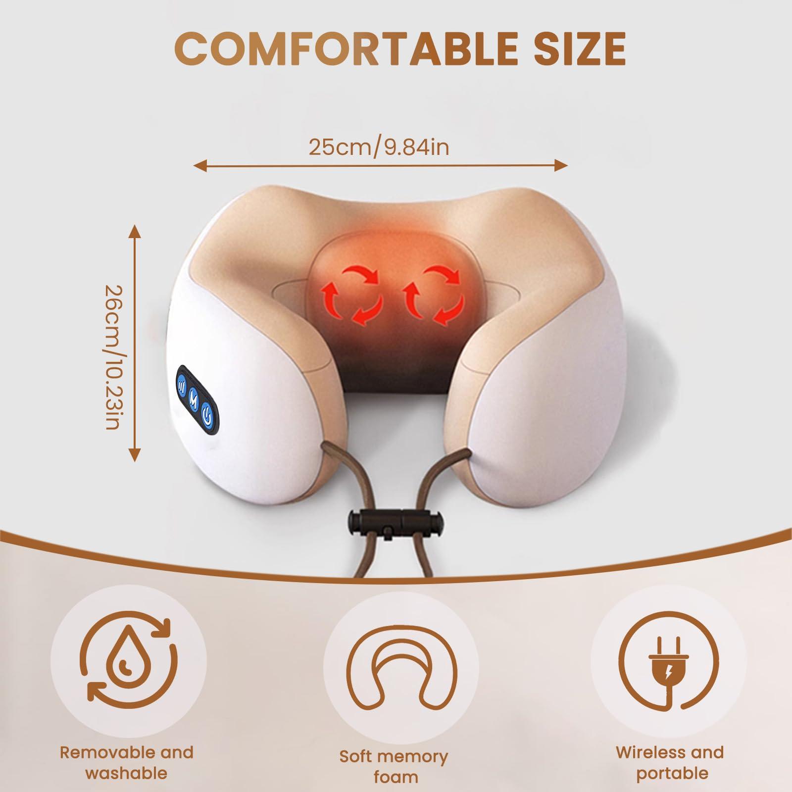XTRWHZ Neck Massager, Snap-On Neck Massagers Travel U-Shaped Pillow Electric Neck Massage Pillow with 3 Strengths and 3 Modes Deep Tissue Kneading Neck Massager for Neck Pain, for Home and Office