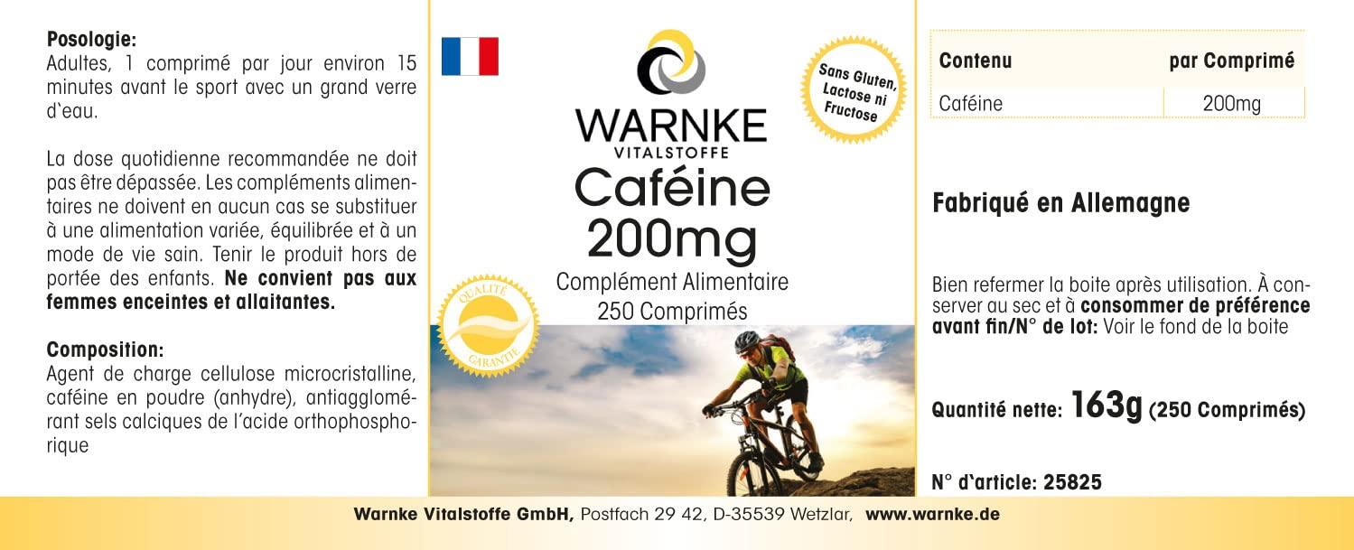 WARNKE VITALSTOFFE Caffeine 200mg - highly dosed - vegan - 250 tablets | Warnke Vitalstoffe - German pharmacy quality