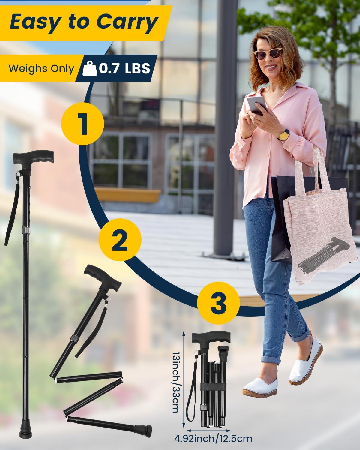Leychves Walking Sticks for Women Folding Adjustable Walking Stick Collapsible Walking Canes for Elderly, Ladies And Men (Black)