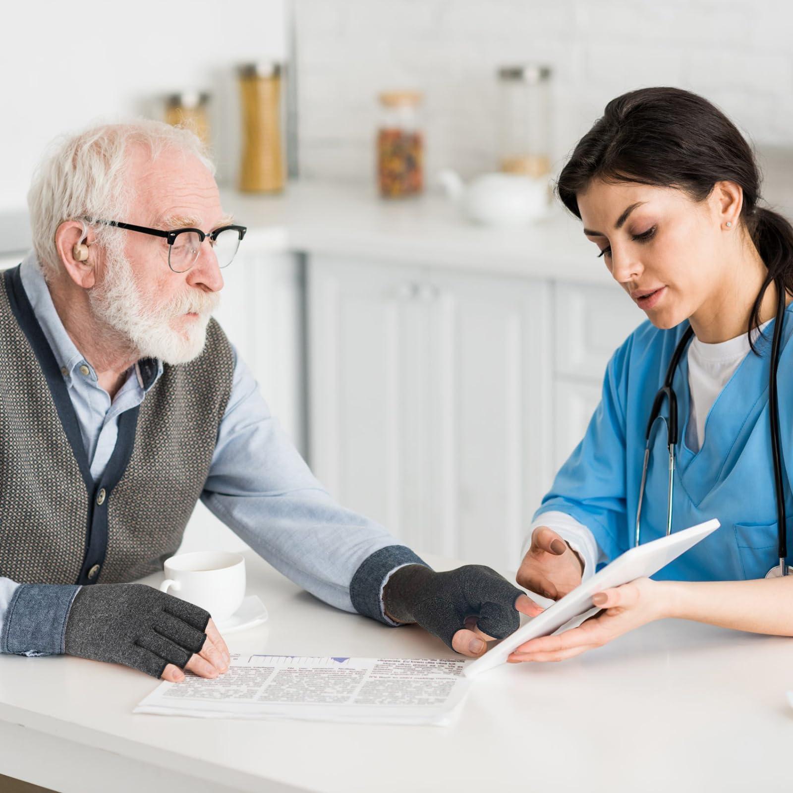 AovYoo AovYoo 1 Pair Fingerless Arthritis Compression Gloves Raynauds Gloves Rheumatoid Osteoarthritis Wrist Supports -Hand Pain Relief (M, Grey)