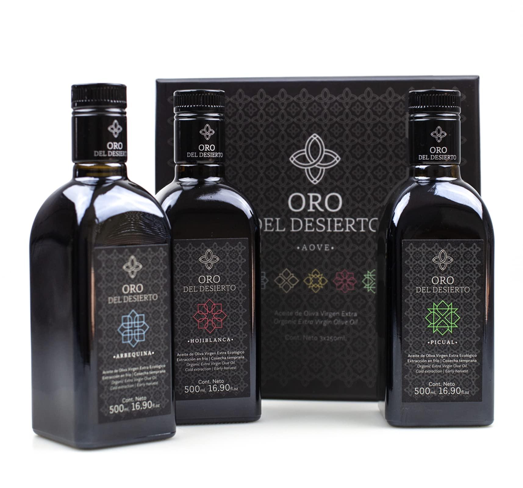 Oro del Desierto ORO DEL DESIERTO - Spanish Organic Extra Virgin Olive Oil (Arbequina, Hojiblanca and Picual Varieties) - Pack of 3 x 500 ml