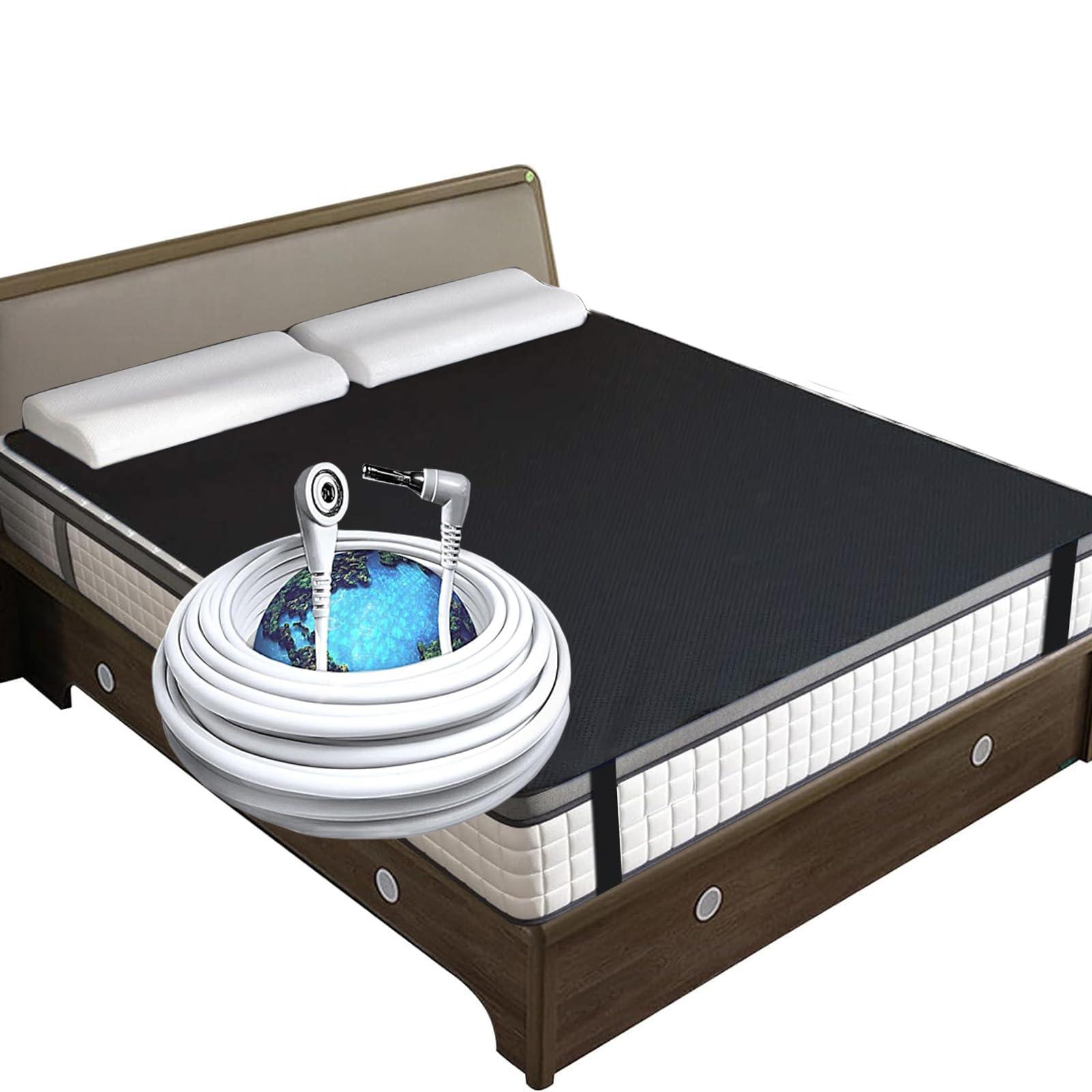 RIQINXIN RIQINXIN Conductive Grounding Mat Grounding Mattress Pad With 15ft grounding cord Perforated Design 100% Conductive PU Leather Grounding Mat for bed 55x71in Black