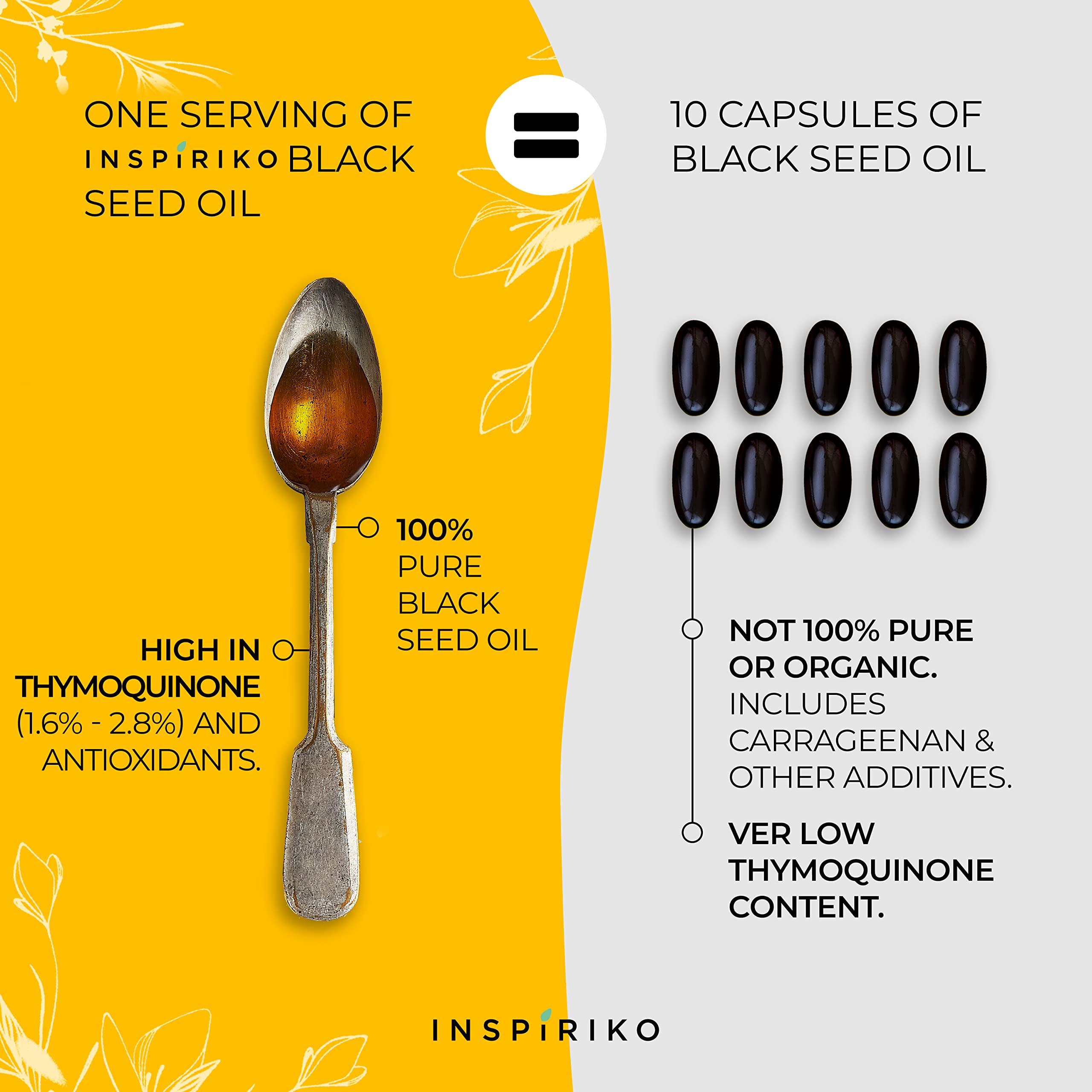 Inspiriko Black Seed Oil Organic Cold Pressed. Up to 5X Strength. Award Winning Organic Black Seed Oil - Known as Cumin, Cold Pressed Nigella Sativa, and Kalonji, 200 ml