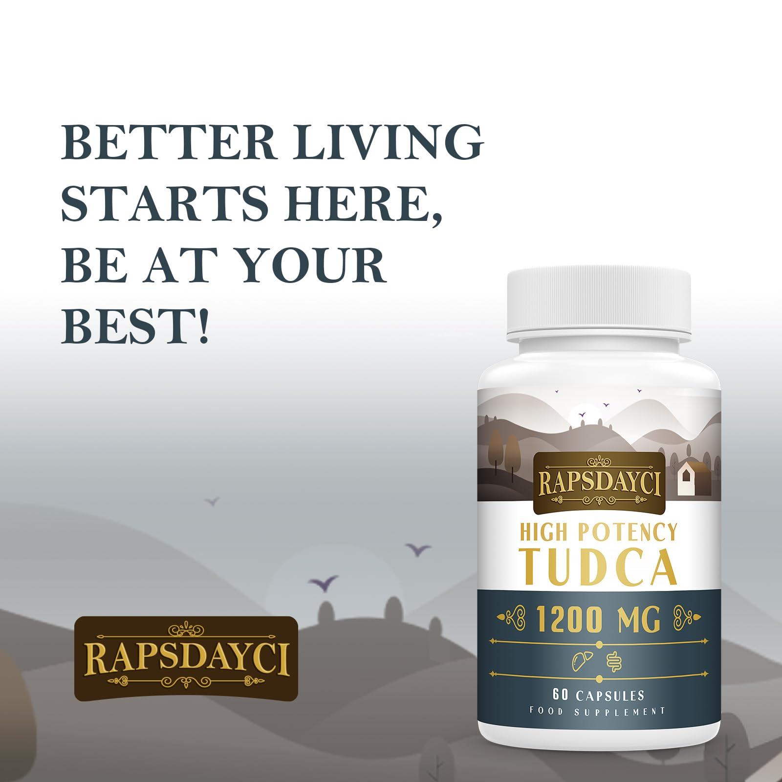 Rapsdayci Ultra Strength TUDCA (1200mg Per Serving), 60 Capsules - Tauroursodeoxycholic Acid, Liver Support Supplement, Enhances Proper Bile Production, Boosts Digestion and Immune System Support