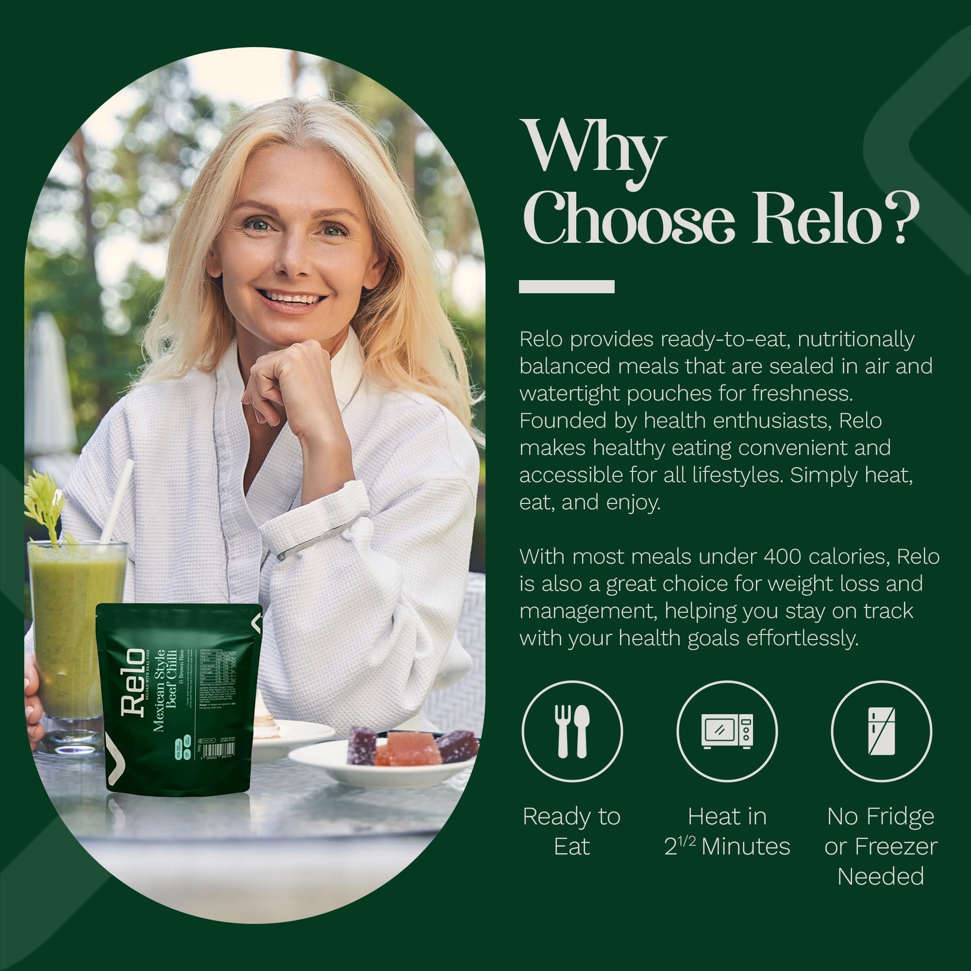 RELO Relo Mexican Style Beef Chilli | 350g Ready-to-Eat Survival Food Pouches | Camping Food Pouches with High-Protein High-Fibre, Low-Fat, Low-Sugar, Low-Cal, Low-Carb, Keto-Friendly (20 Pack)