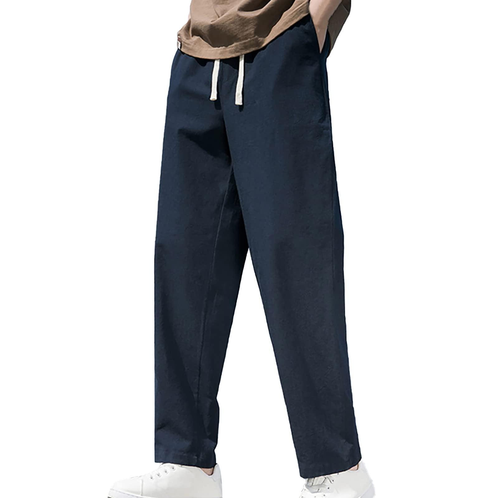 Gefomuofe Gefomuofe Men's Linen Trousers Breathable Cotton Linen Fabric Trousers Summer Trousers Men's with Elastic Band Men's Trousers Casual with Stretch Leisure Trousers Casual Beach Trousers, navy, XXL